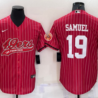 Men's San Francisco 49ers #19 Deebo Samuel Red With Patch Cool Base Stitched Baseball Jersey