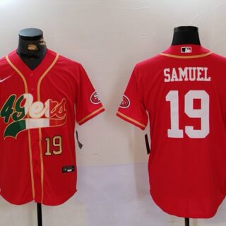 Men's San Francisco 49ers#19 Deebo Samuel Red With Patch Cool Base Stitched Baseball Jerseys