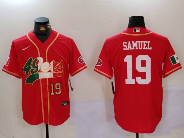 Men's San Francisco 49ers#19 Deebo Samuel Red With Patch Cool Base Stitched Baseball Jerseys
