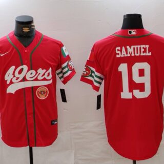 Men's San Francisco 49ers #19 Deebo Samuel Red With Patch Cool Base Stitched Baseball Jerseys