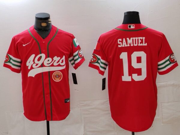 Men's San Francisco 49ers #19 Deebo Samuel Red With Patch Cool Base Stitched Baseball Jerseys