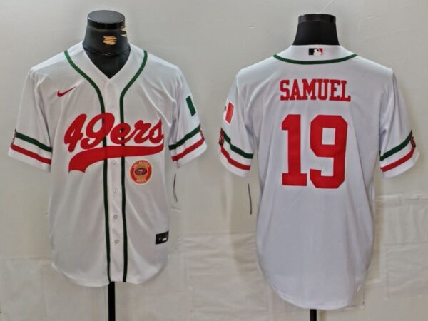 Men's San Francisco 49ers #19 Deebo Samuel White With Patch Cool Base Stitched Baseball Jersey