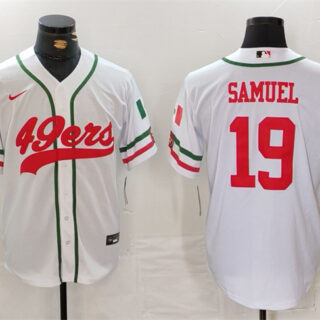 Men's San Francisco 49ers #19 Deebo Samuel White With Patch Cool Base Stitched Baseball Jersey