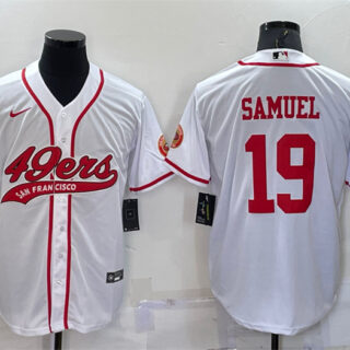 Men's San Francisco 49ers #19 Deebo Samuel White With Patch Cool Base Stitched Baseball Jersey