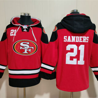 Men's San Francisco 49ers #21 Deion Sanders Red Black Ageless Must-Have Lace-Up Pullover Hoodie