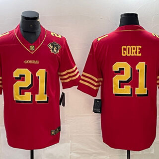 Men's San Francisco 49ers #21 Frank Gore Red Gold With 75th Patch Vapor Untouchable Limited Stitched Jersey