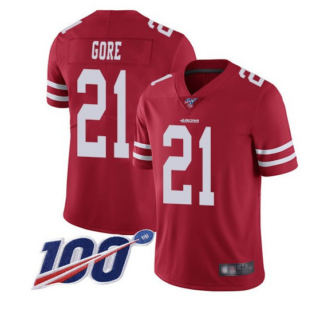 Men's San Francisco 49ers #21 Frank Gore Red White 100th Patch Stitched Jersey