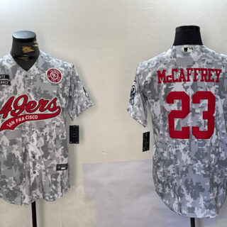 Men's San Francisco 49ers #23 Christian McCaffrey 2024 Arctic Camo Salute To Service Stitched Baseball Jerseys