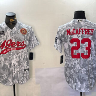 Men's San Francisco 49ers #23 Christian McCaffrey 2024 Arctic Camo Salute To Service Stitched Baseball Jerseys