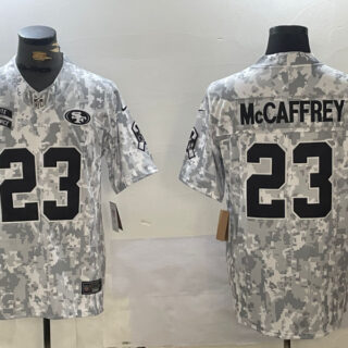 Men's San Francisco 49ers #23 Christian McCaffrey 2024 F.U.S.E Arctic Camo Salute To Service Limited Stitched Football Jersey