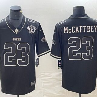 Men's San Francisco 49ers #23 Christian McCaffrey Black With 75th Anniversary Patch Stitched Jersey