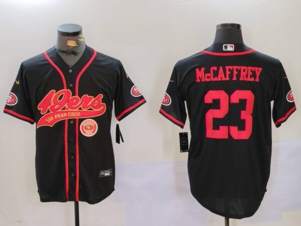 Men's San Francisco 49ers #23 Christian McCaffrey Black With Patch Cool Base Stitched Baseball Jerseys