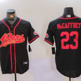Men's San Francisco 49ers #23 Christian McCaffrey Black With Patch Cool Base Stitched Baseball Jerseys