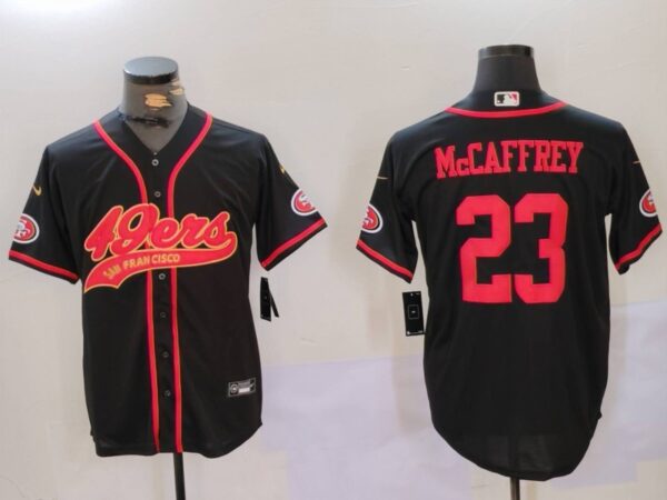 Men's San Francisco 49ers #23 Christian McCaffrey Black With Patch Cool Base Stitched Baseball Jerseys