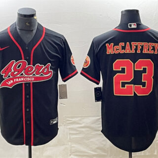 Men's San Francisco 49ers #23 Christian McCaffrey Black With Patch Cool Base Stitched Baseball Jersey