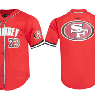 Men's San Francisco 49ers #23 Christian McCaffrey Mesh Button-Up Stitched Baseball Jersey