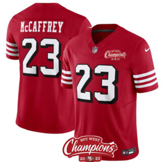 Men's San Francisco 49ers #23 Christian McCaffrey Red 2023 F.U.S.E. NFC West Champions Patch Alternate Stitched Football Jersey