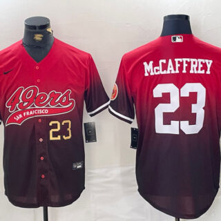 Men's San Francisco 49ers #23 Christian McCaffrey Red Black With Patch Cool Base Stitched Baseball Jerseys