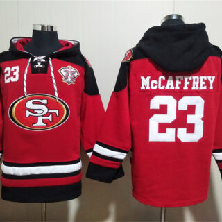 Men's San Francisco 49ers #23 Christian McCaffrey Red With 75th Anniverseray Patch Ageless Must-Have Lace-Up Pullover