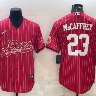Men's San Francisco 49ers #23 Christian McCaffrey Red With Patch Cool Base Stitched Baseball Jersey