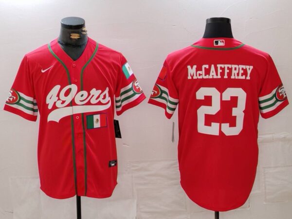 Men's San Francisco 49ers #23 Christian McCaffrey Red With Patch Cool Base Stitched Baseball Jerseys