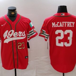 Men's San Francisco 49ers #23 Christian McCaffrey Red With Patch Cool Base Stitched Baseball Jerseys