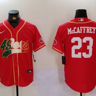 Men's San Francisco 49ers #23 Christian McCaffrey Red With Patch Cool Base Stitched Baseball Jerseys
