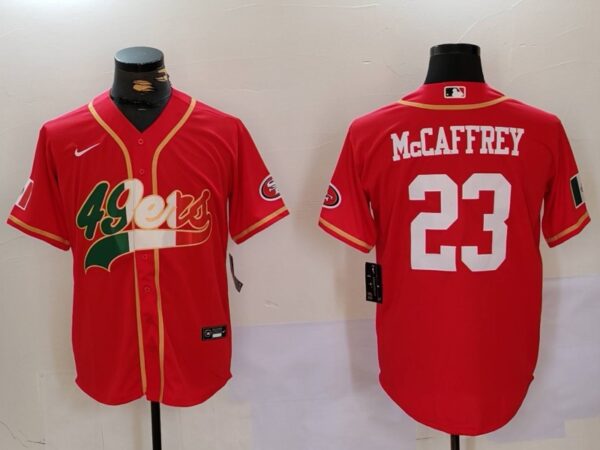 Men's San Francisco 49ers #23 Christian McCaffrey Red With Patch Cool Base Stitched Baseball Jerseys