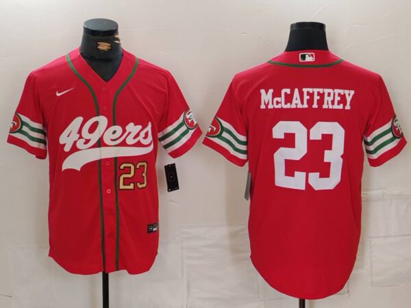 Men's San Francisco 49ers #23 Christian McCaffrey Red With Patch Cool Base Stitched Baseball Jerseys