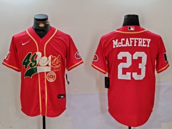 Men's San Francisco 49ers #23 Christian McCaffrey Red With Patch Cool Base Stitched Baseball Jerseys
