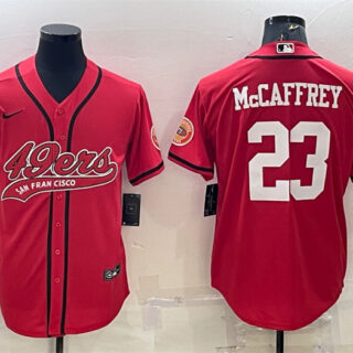 Men's San Francisco 49ers #23 Christian McCaffrey Red With Patch Cool Base Stitched Baseball JerseyS