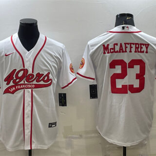 Men's San Francisco 49ers #23 Christian McCaffrey White With Patch Cool Base Stitched Baseball Jersey
