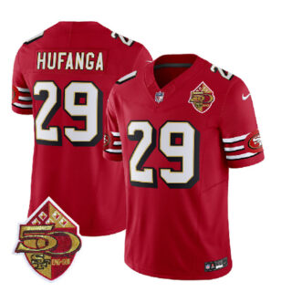 Men's San Francisco 49ers #29 Talanoa Hufanga Red 2023 F.U.S.E. 50th Patch Throwback Stitched Football Jersey