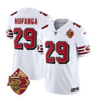 Men's San Francisco 49ers #29 Talanoa Hufanga White 2023 F.U.S.E. 50th Patch Throwback Stitched Football Jersey