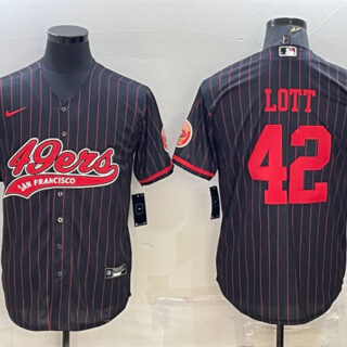 Men's San Francisco 49ers #42 Ronnie Lott Black With Patch Cool Base Stitched Baseball Jersey