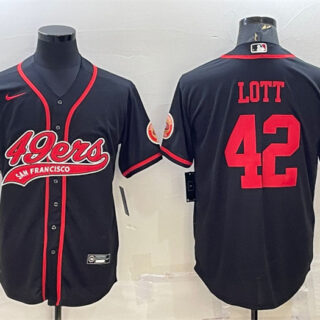 Men's San Francisco 49ers #42 Ronnie Lott Black With Patch Cool Base Stitched Baseball JerseyS