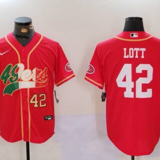 Men's San Francisco 49ers #42 Ronnie Lott Red With Patch Cool Base Stitched Baseball Jerseys