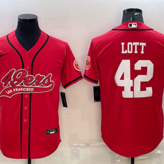 Men's San Francisco 49ers #42 Ronnie Lott Red With Patch Cool Base Stitched Baseball JerseyS