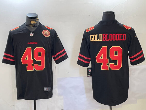Men's San Francisco 49ers #49 GoldBlooded Black Stitched Jerseys