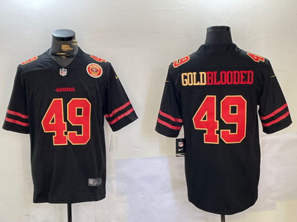 Men's San Francisco 49ers #49 GoldBlooded Black Stitched Jerseys