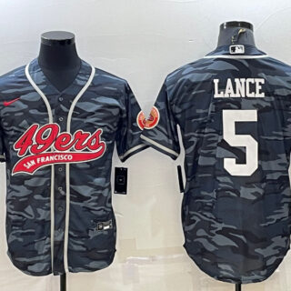 Men's San Francisco 49ers #5 Trey Lance Grey Camo With Patch Cool Base Stitched Baseball Jersey