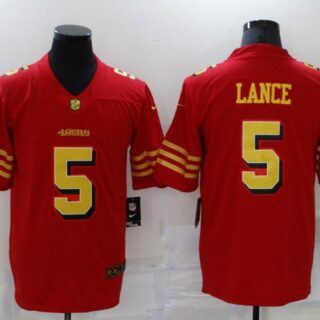 Men's San Francisco 49ers #5 Trey Lance Red Gold 2021 Vapor Untouchable Stitched NFL Nike Limited Jersey