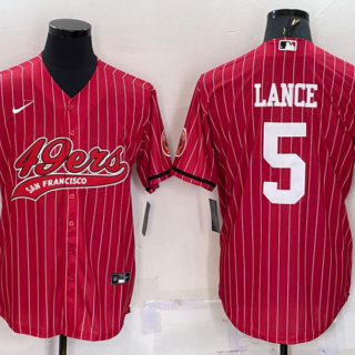 Men's San Francisco 49ers #5 Trey Lance Red With Patch Cool Base Stitched Baseball Jersey