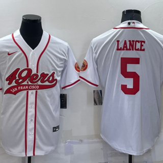 Men's San Francisco 49ers #5 Trey Lance White Cool Base Stitched Baseball Jersey
