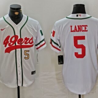 Men's San Francisco 49ers #5 Trey Lance White With Patch Cool Base Stitched Baseball Jersey