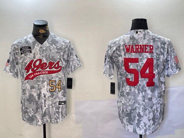 Men's San Francisco 49ers #54 Fred Warner 2024 Arctic Camo Salute To Service Stitched Baseball Jerseys