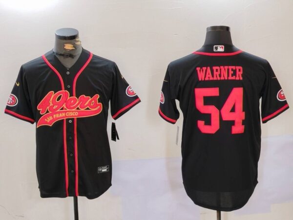 Men's San Francisco 49ers #54 Fred Warner Black With Patch Cool Base Stitched Baseball Jerseys