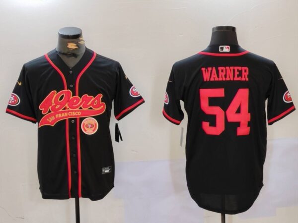 Men's San Francisco 49ers #54 Fred Warner Black With Patch Cool Base Stitched Baseball Jerseys