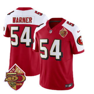 Men's San Francisco 49ers #54 Fred Warner Red White 2023 F.U.S.E. 50th Patch Vapor Limited Stitched Football Jersey