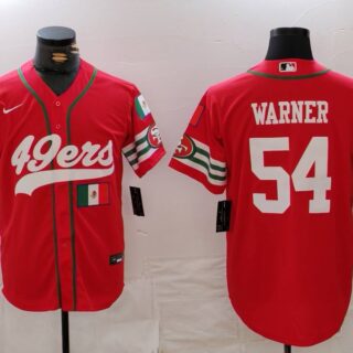 Men's San Francisco 49ers #54 Fred Warner Red With Patch Cool Base Stitched Baseball Jerseys